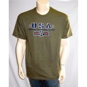 USA T Shirt Fatigue Army Green Cotton Patriotic Mens Small - Medium